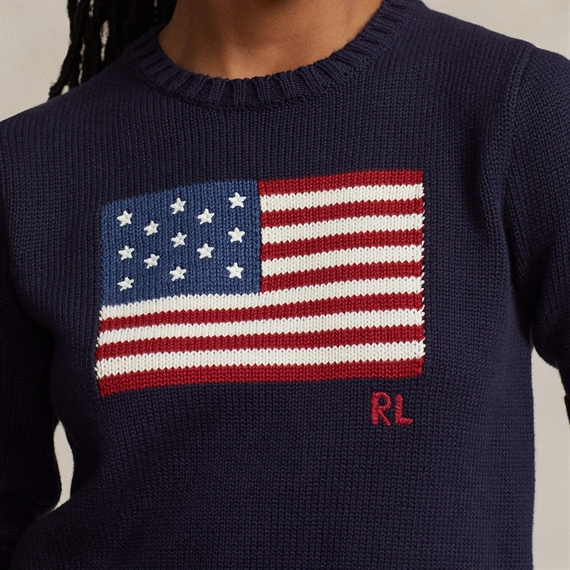 Polo Ralph Lauren Flag Cotton Crewneck Strik, Navy